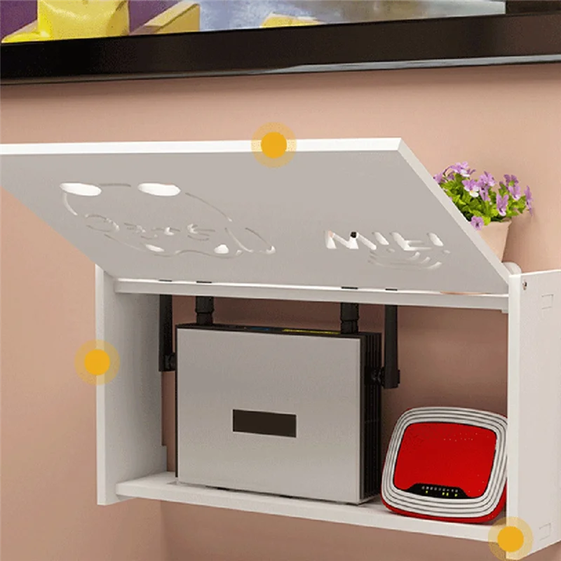 

AEE3-2 PCS Wifi Router Storage Box Outlet Set Top Cable Wooden Case Wall Mount Power Strip Switch Hide Shelf