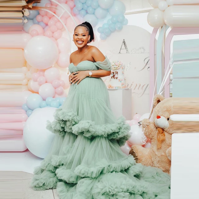 Charming Sage Tulle Maternity Dresses Baby Shower Party Gowns For Photo  Shoot Family Look Long Train Ruffles Pregnancy Photo S - AliExpress