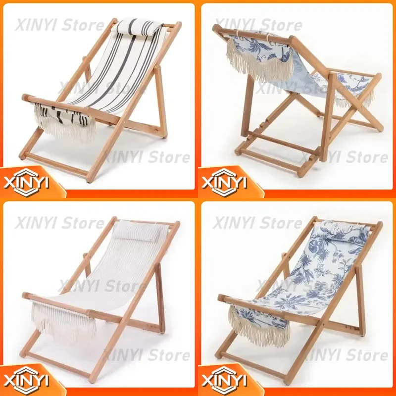 Popular Custom Sling Chair for Lauren Navy Striped Single Outdoor Adjustable Wooden Six Beach Chair Series patio chair