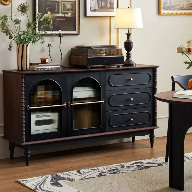 Nordic medieval dining side retro simple storage French solid wood integrated wall cabinet locker living room tea cabinet