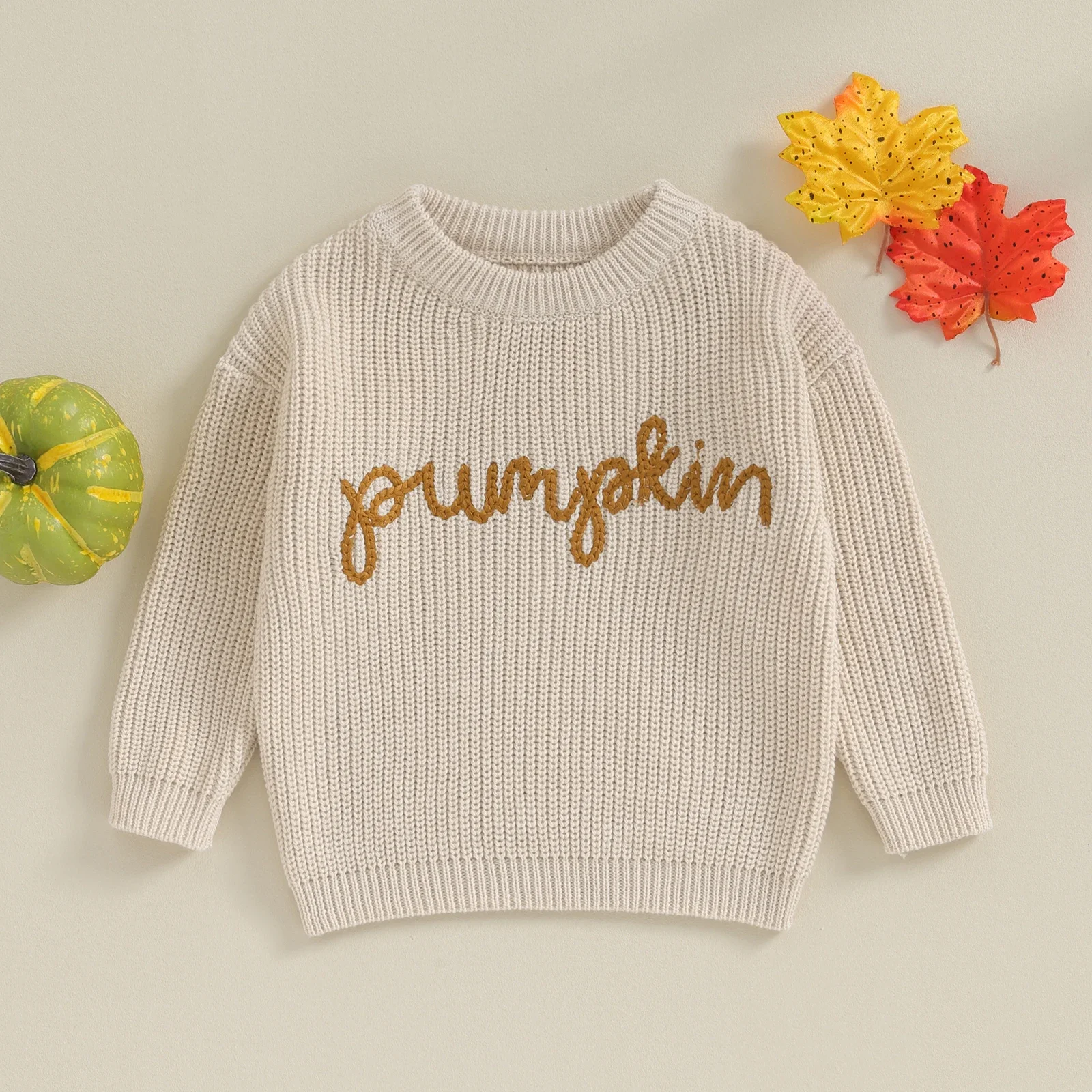 

0-3 Years Toddler Girls Boys Fall Winter Knit Sweater Halloween Costume Long Sleeve Crewneck Letter Embroidery Pullover Knitwear