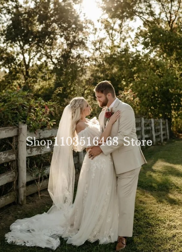 Vestidos de novia elegantes de estilo bohemio, vestidos formales de princesa blancos sin tirantes, apliques personalizados, 2024