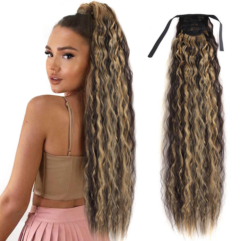 Synthetic Corn Wavy Ponytail Wrap 32 Inches  Long Fake Hair Piece For Women Hairpiece On Clip Hair Extensions Pony Horse Tail
