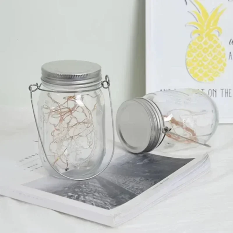4/5/8/10pcs Diy Decor Plastic Mason Jar Set with Hooks for Flower Arrangements Home Nighttime Lighting Accessories