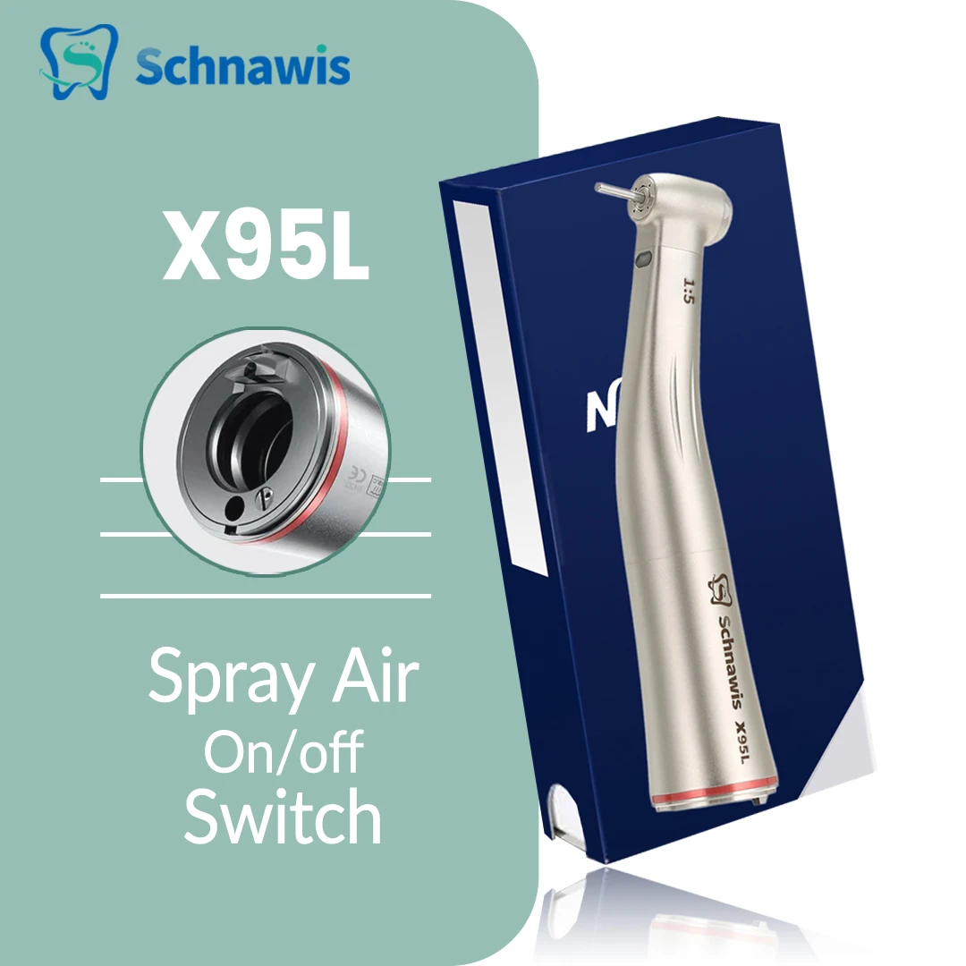 

X95L contraangulo Spray Air On/Off Switch Dental 1:5 Increasing Speed Handpiece Against Contra Angle LED Optic Fiber Red Rings