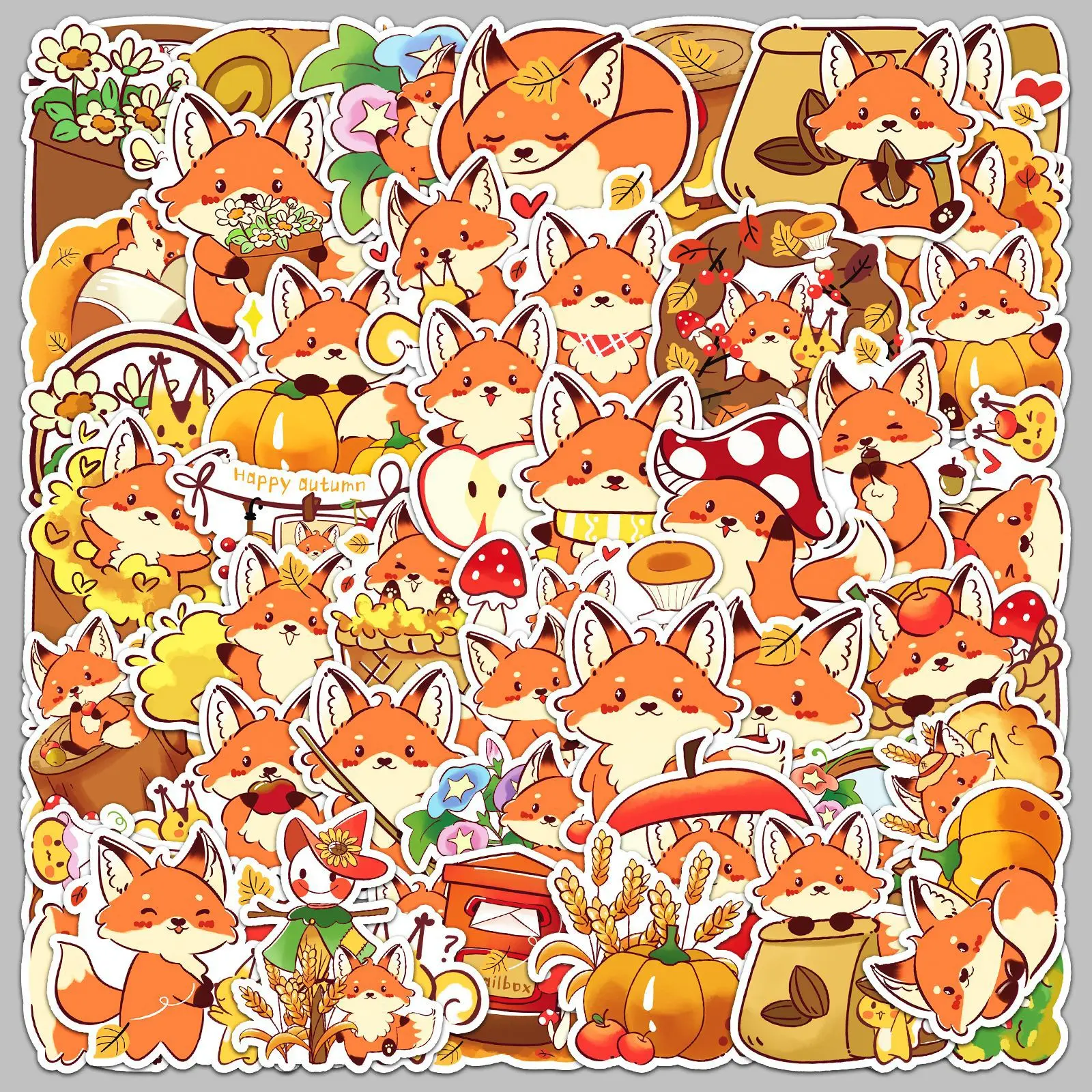10/50 個リトルフォックスの秋の落書きステッカーかわいい手描き動物デカールノートブック電話ギターカップスケートボード防水ステッカー