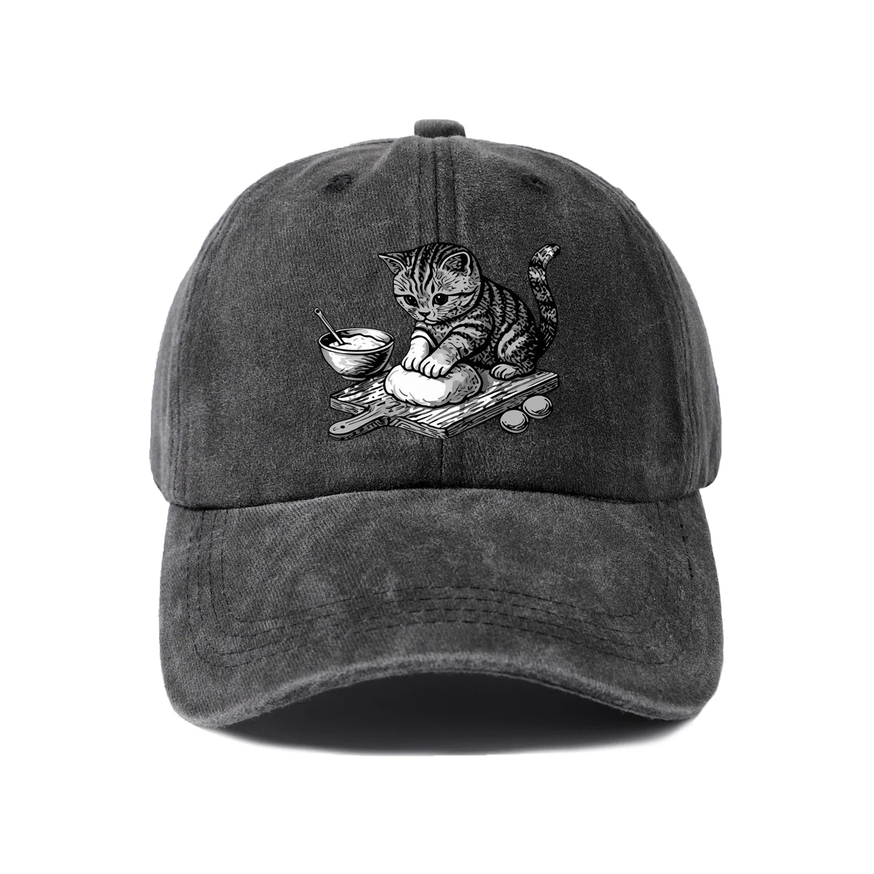 Artist Cat with Coffee Graphic Baseball Cap, Vintage Washed Adjustable Unisex Dad Hat, Casual Gift