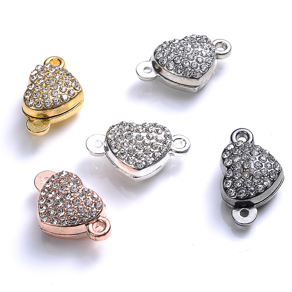 iYOE 5pairs/Lot Metal Crystal Round Magnet Clasps Charms Heart Charms For DIY Jewelry Magnetic Connector Bracelet Necklace