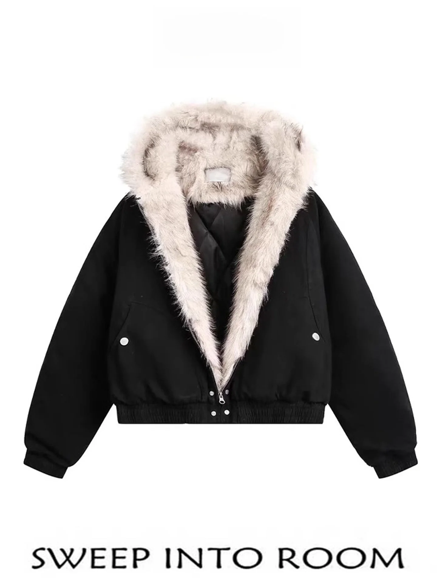 

Хлопковая куртка с капюшоном и американским меховым воротником в стиле ретро, женская зимняя парка на подкладке, модная верхняя одежда