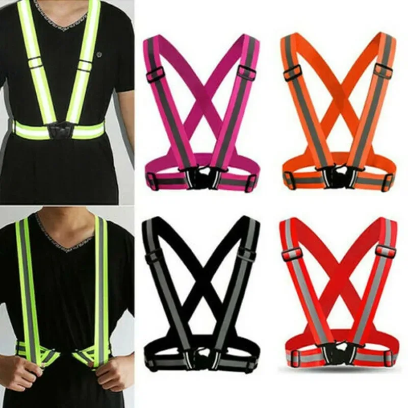 High gloss reflective tape night running and cycling clothing vest adjustable safety vest elastic band for adults and children