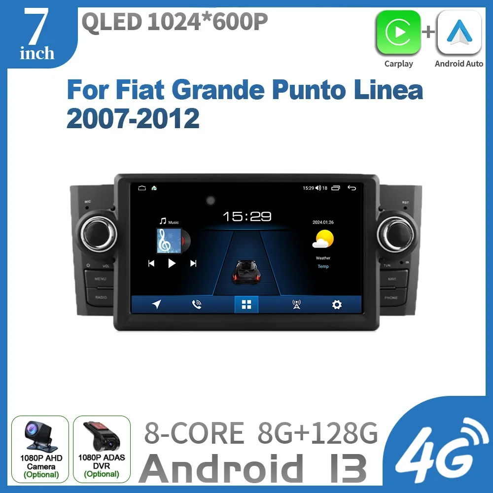 7inch Android OS For Fiat Grande Punto Linea 2007-2012 Car Radio Navigation Stereo Screen Multimedia Player Wireless Carplay