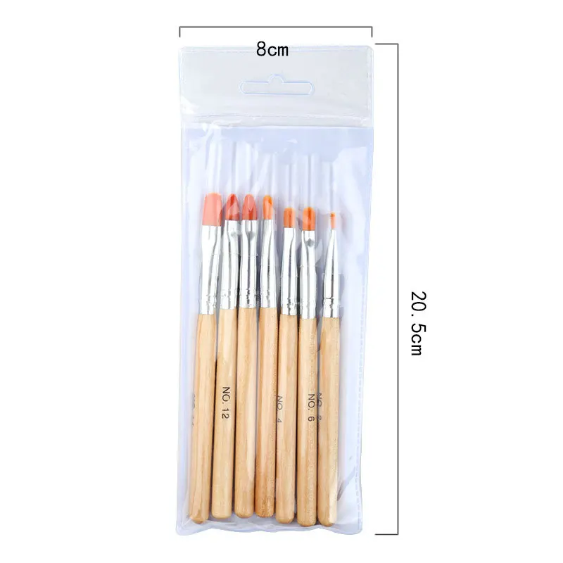 Professional Manicure UV Gel Brush Pen, Wood Color, Nail Art Painting, Drawing Brush, Phototherapy, 7Pcs