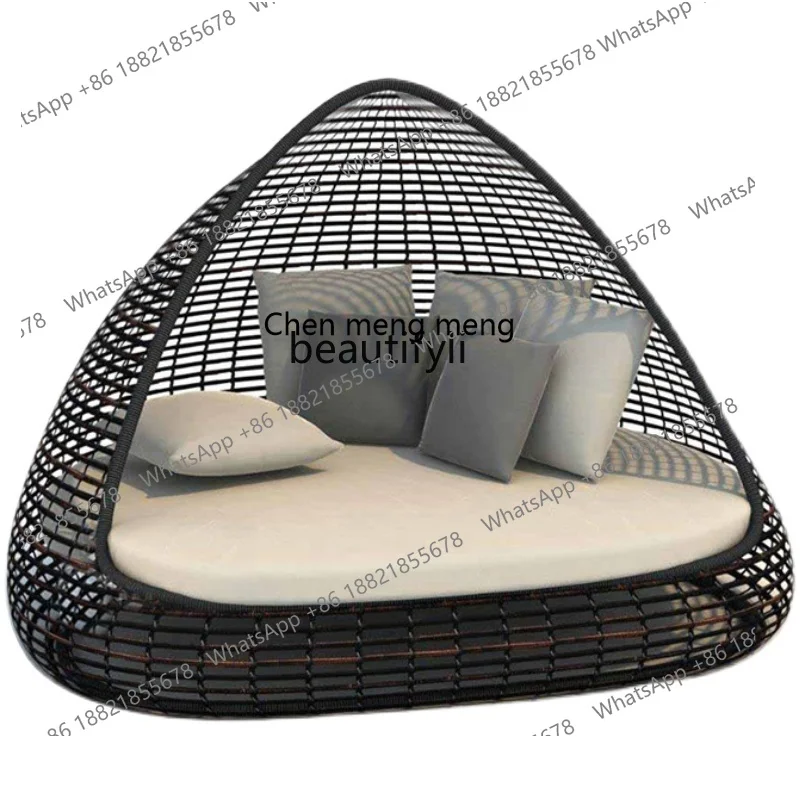 

E153 Outdoor bed swimming pool large round bed beach combination villa woven rattan bed imitation rattan outdoor furniture