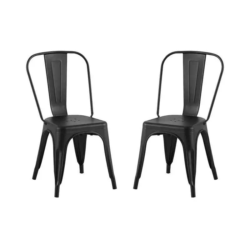 Set of 2 Matte Black Industrial Metal Dining Chairs, 18