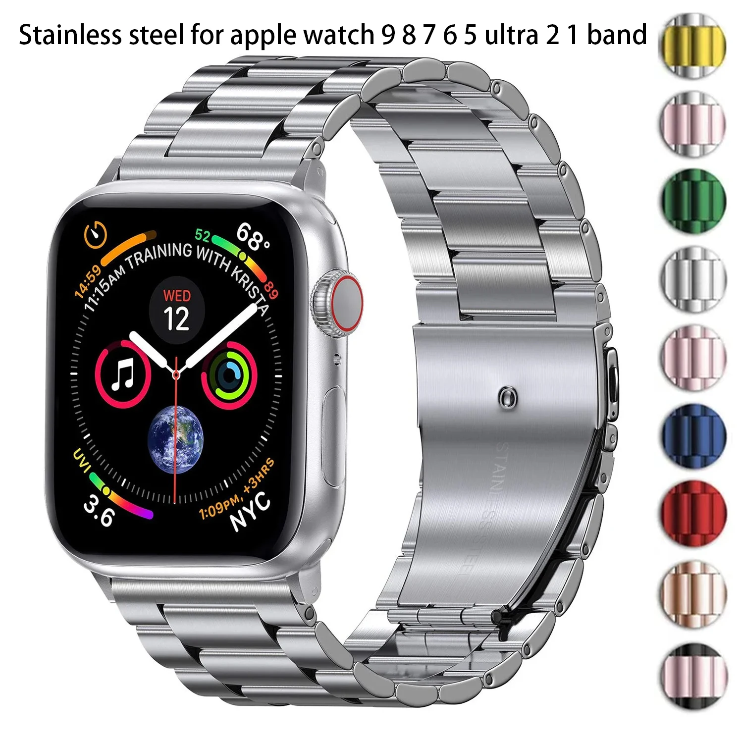 Stainless Steel Strap for Apple Watch 9 8 7 Ultra 2 Band 49mm 40 44mm 42 41mm45mm 38mm Bracelet IWatch Series SE 6 5 4 WatchBand