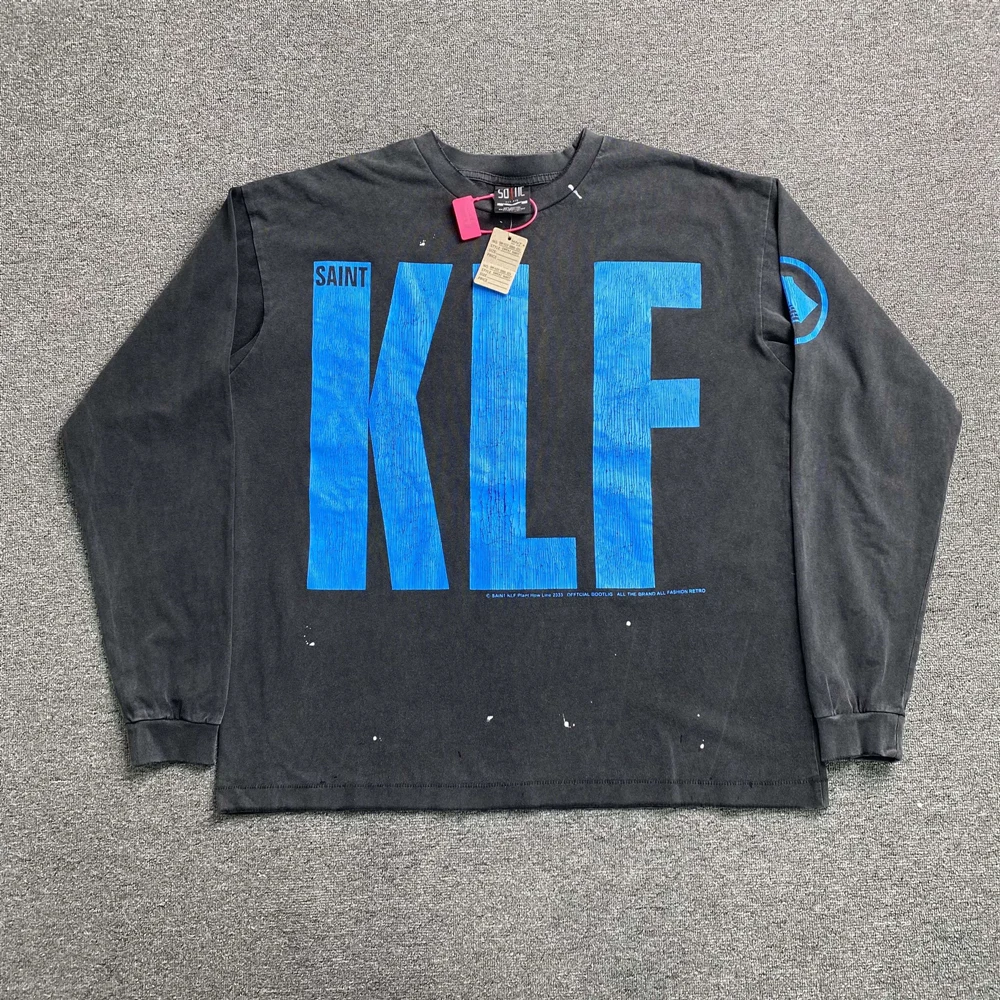 KUCLUT Fashion 1:1 SAINT Japanese Style Quality Tops Vintage Graphics Long Sleeves Tee 100%Cotton Oversized Loose T Shirt Men