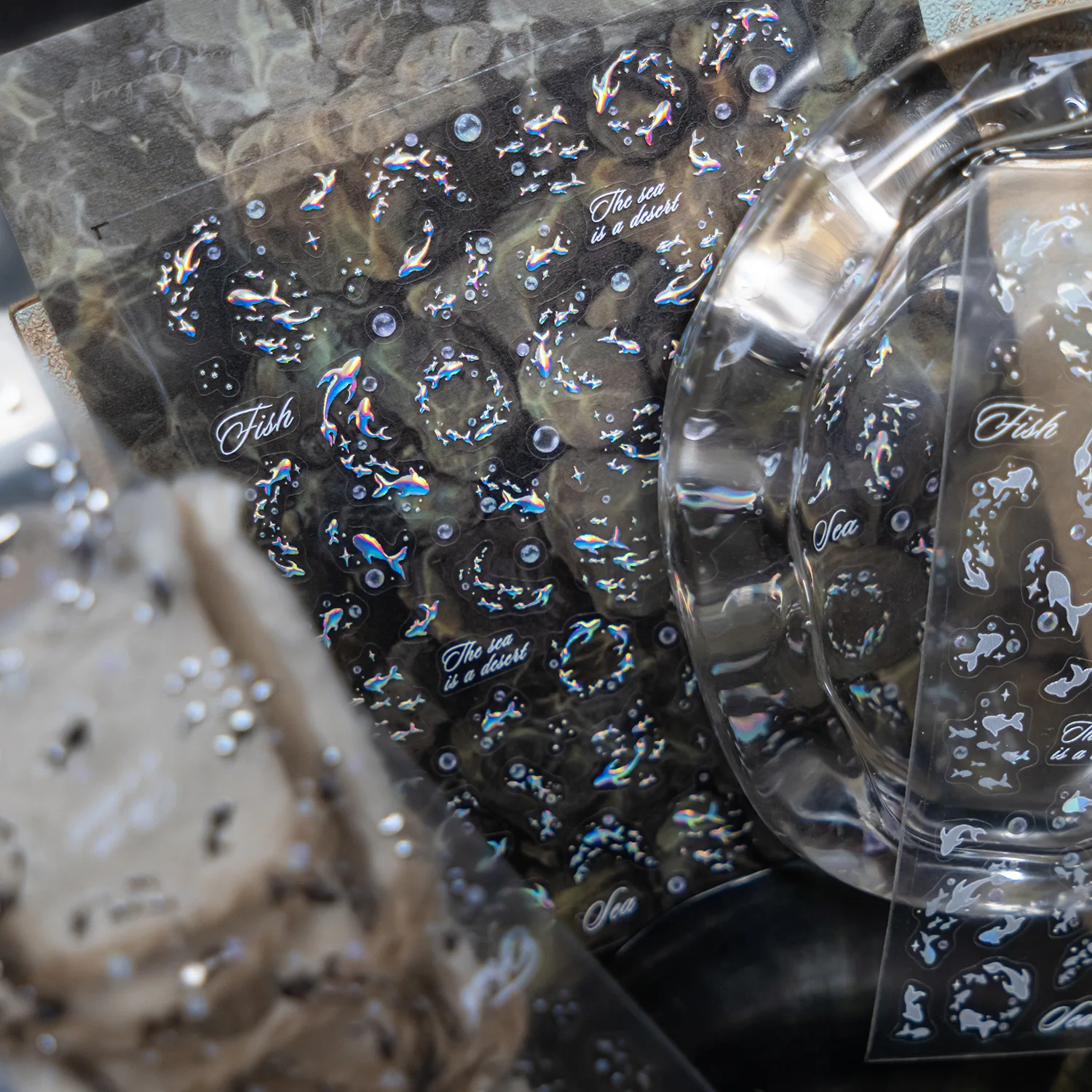 Laser Silber Sternen Meer Delfine Nail art Aufkleber 5D Metall Shell Licht Kleber Nagel Dekorationen Aufkleber DIY Maniküre Aufkleber