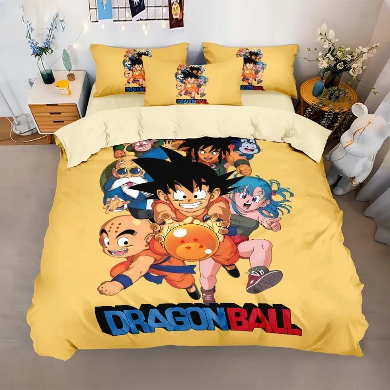 Dragon Ball Son Goku Vegeta Kreatives Cartoon-Vierteiliges Set Studentenwohnheim Anime Bettbezug und Bettlaken Dreiteiliges Set – Detail 2