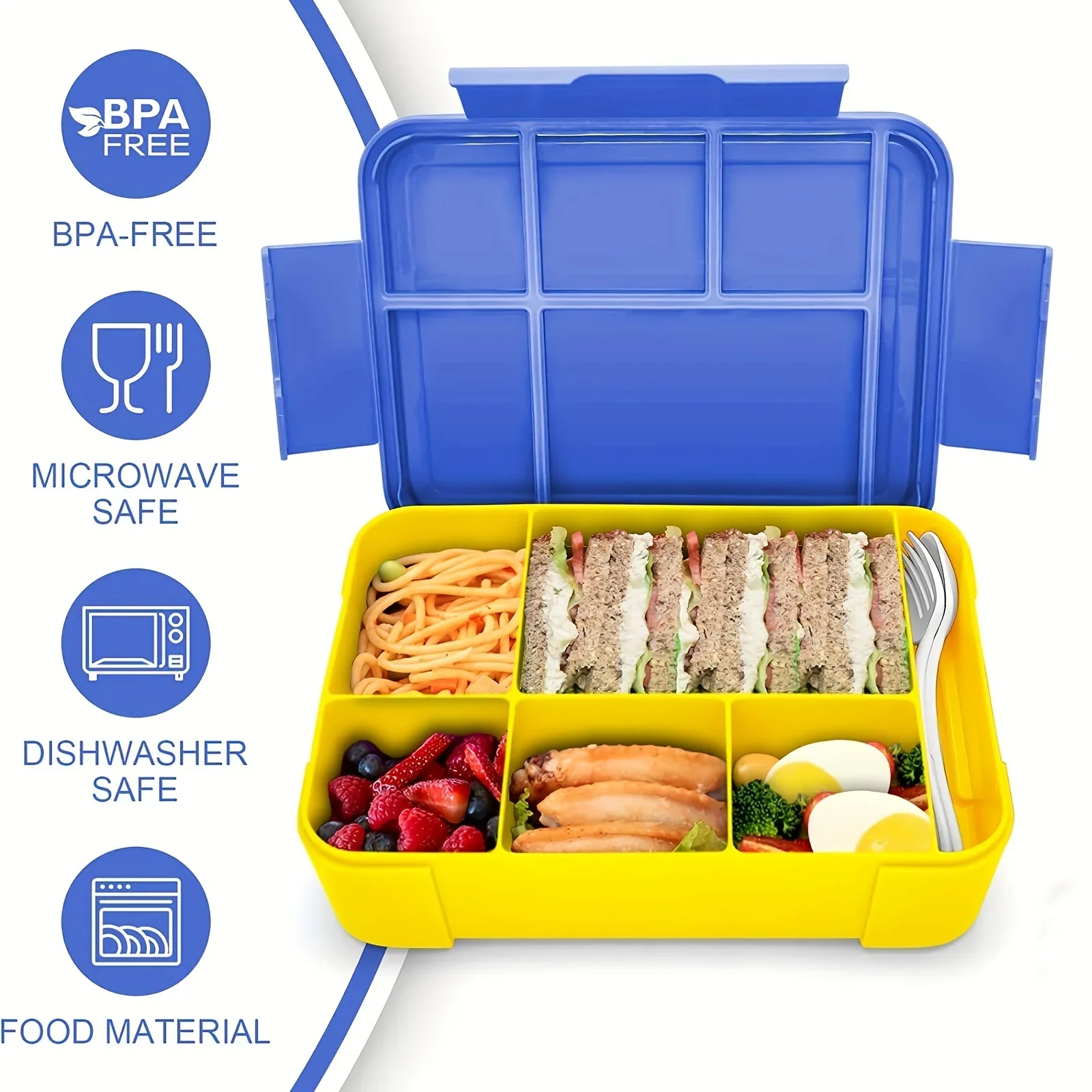 Spacious 1330ML Bento Lunch Box with 6 Compartments - Adult Food Container for Work or School - Microwave and Oven Safe