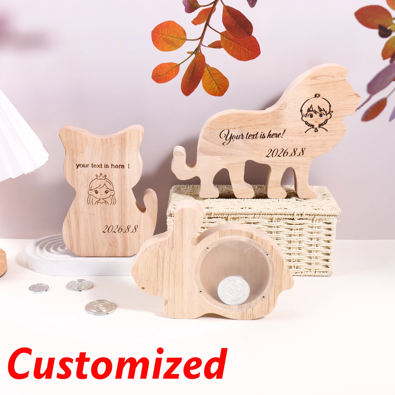 

Деревянная копилка в виде животного с индивидуальной надписью, персонализированная копилка для монет с именем, милая настольная коробка для хранения монет, декор для дома, коробка для экономии денег