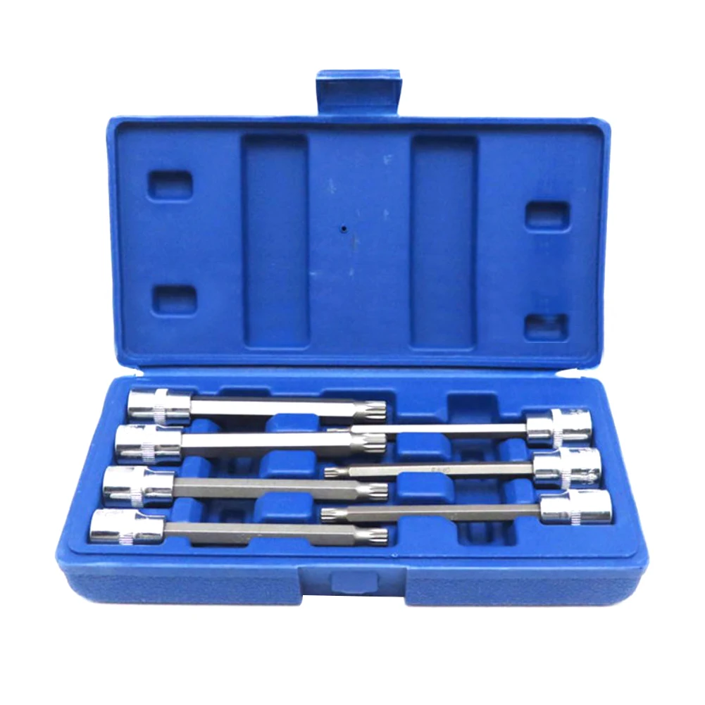 7pcs M5 M6 M7 M8 M9 M10 110mm Alloy Steel Bit Socket Set Hex Torx Socket Wrenches Hand Tool For Removaling Assembling