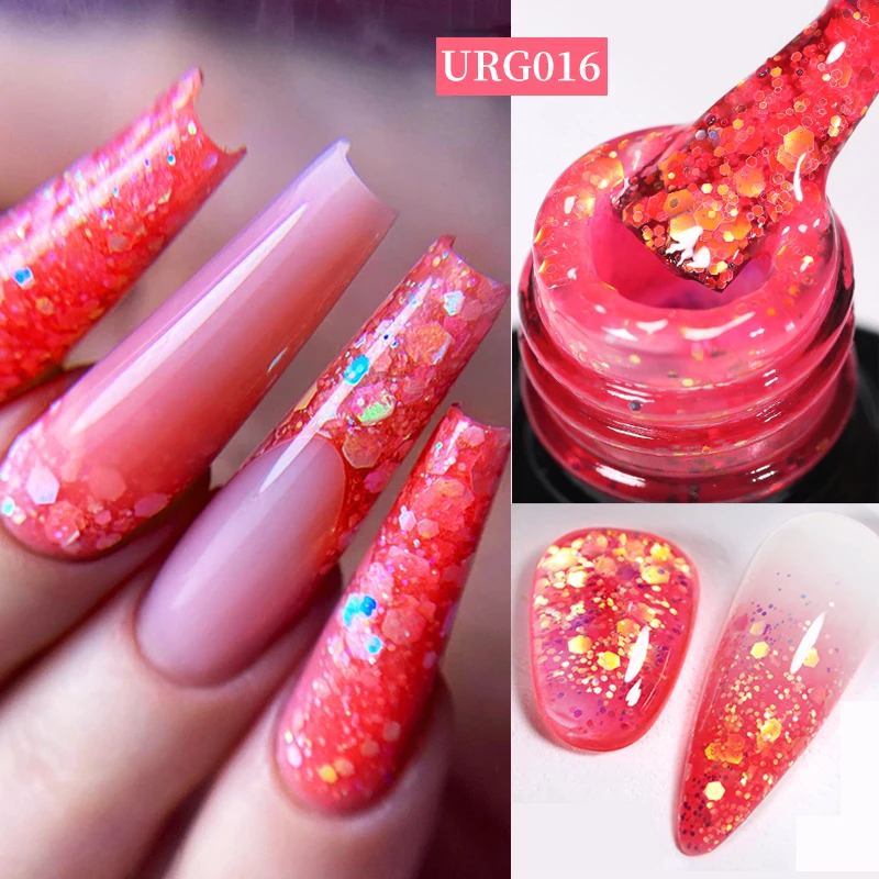 Ur sugar-esmalte gel uv, neon, glitter, laser, forma irregular, lantejoulas, fluorescentes, brilhantes, embeber off, led, 7ml