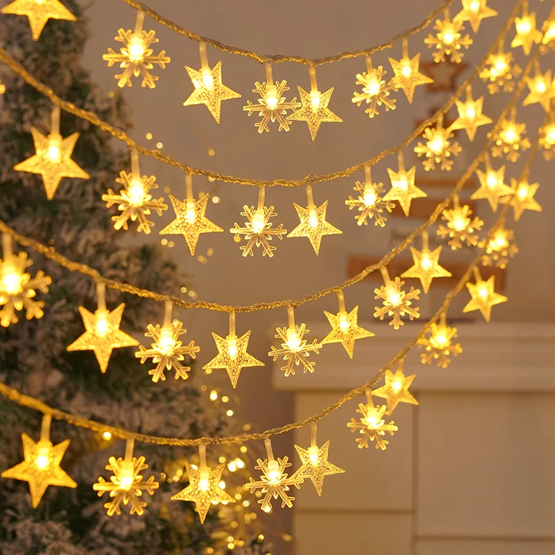 LED Christmas Fairy Light Snowflake String Light Garland Decoration For Home Gifts New Year Ornament Navidad Xmas Light Decor