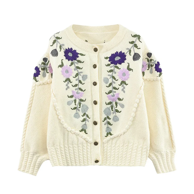 

Coat Outerwear 2024 Spring Autumn Winter Knitted Cardigan Coats High Quality Knitting Women Embroidery Flower Patterns Coats