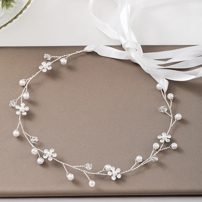 Crystal Pearl Hair Vine Headband Rhinestone Flower Hairband Headband For Women Bridal Wedding Hair Accessories Jewelry Vine Band