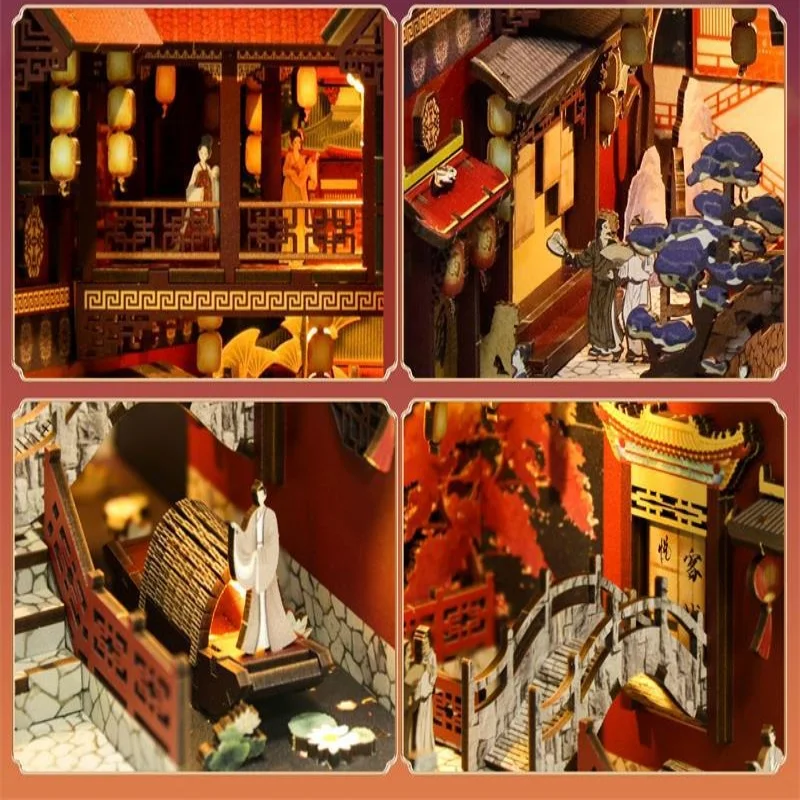 ชุดชั้นวางหนังสือแบบ 3 มิติ สไตล์ถัง – แบบจำลองสถาปัตยกรรมคลาสสิก, ตัวต่อไม้ทำที่คั่นหนังสือ, ของขวัญเชิงวัฒนธรรมสำหรับผู้ใหญ่