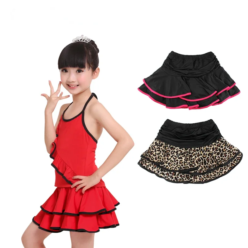 Kids Dance Costumes Girl Cute Spandex Latin Skirt Dress Children Ballroom Dancing Mini Skirt Inside with Shorts  Stage Show