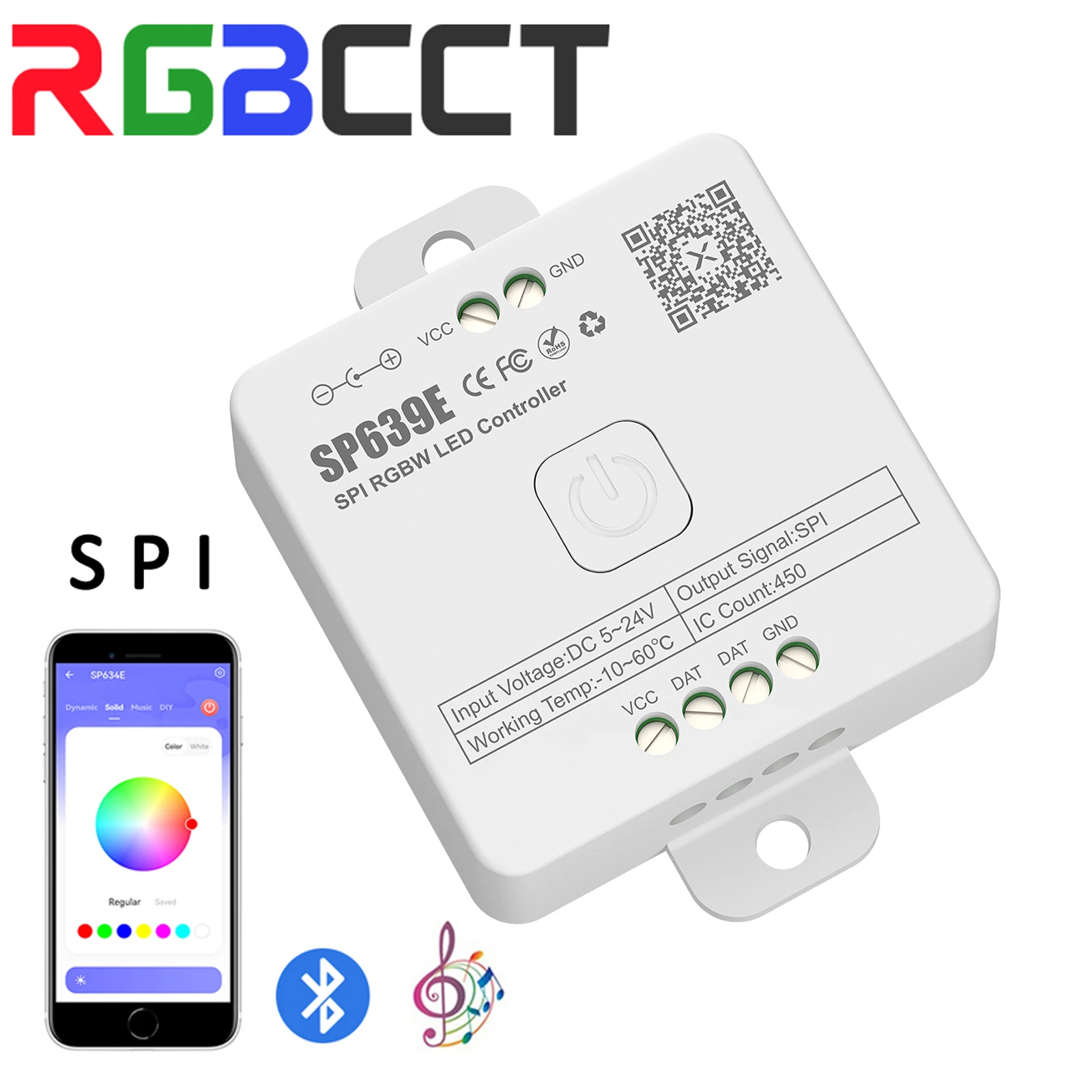 SP636E-SP639E SPI FCOB pixel Controller LED SK6812 WS2814 RGBW WS2812B striscia luminosa RGB Bluetooth musica IOS Android 2.4G 5V-24V