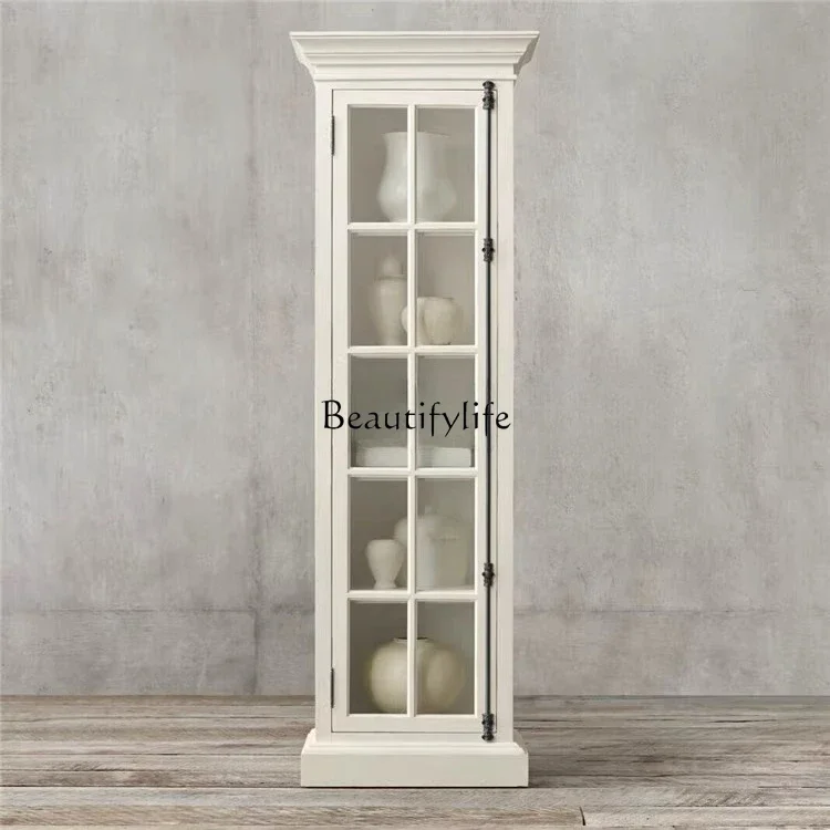 5ld14 American rural solid wood used bookcase French heaven and earth lock simple villa storage wine cabinet