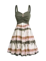 Vestido de talla grande con estampado Tie Dye para mujer, minivestido cruzado con botones falsos, cintura alta, sin mangas, línea A, vestidos de verano