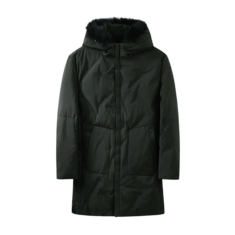 

Модная мужская стеганая куртка с капюшоном, средней длины, с меховым воротником, универсальное зимнее пальто, теплая повседневная верхняя одежда