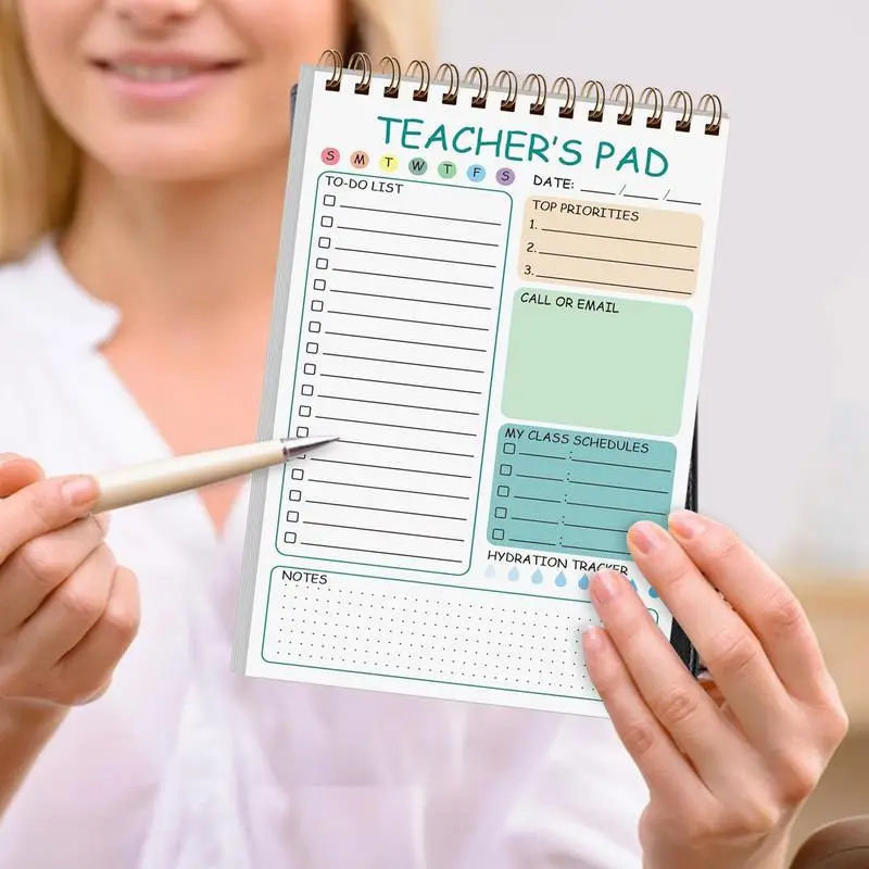 Заметки для учителей, 50 листов, список дел для учителей, блокнот 5,8 х 8,3 дюйма, милый органайзер для письма с двойной катушкой, ежедневник для