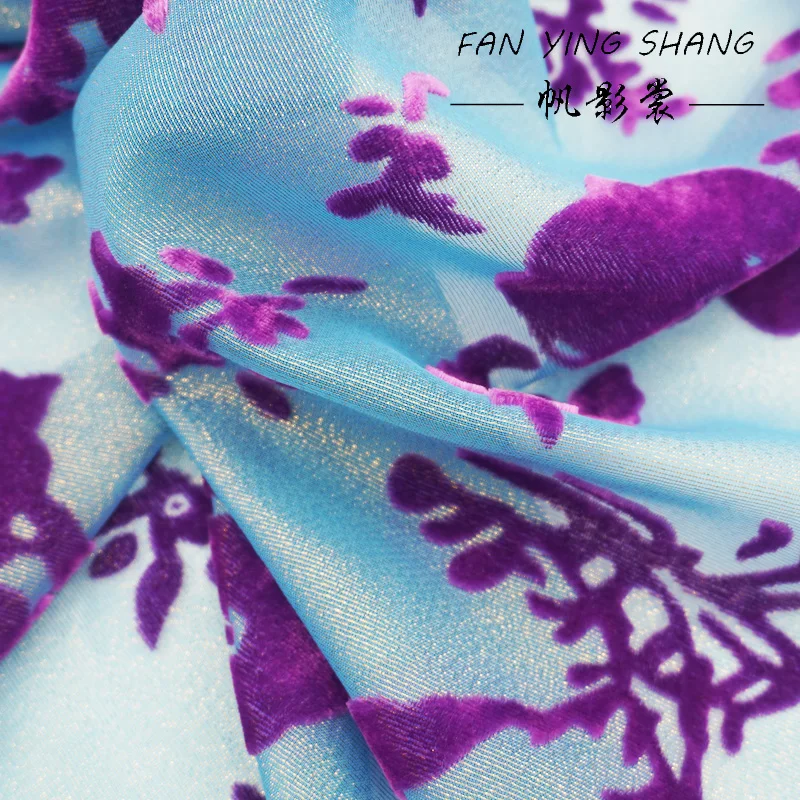 2025 Golden Purple Flower Burnt Out Velvet Fabric For Dress Telas Para Costura Tissus Couture ткань Cloth Material Sewing