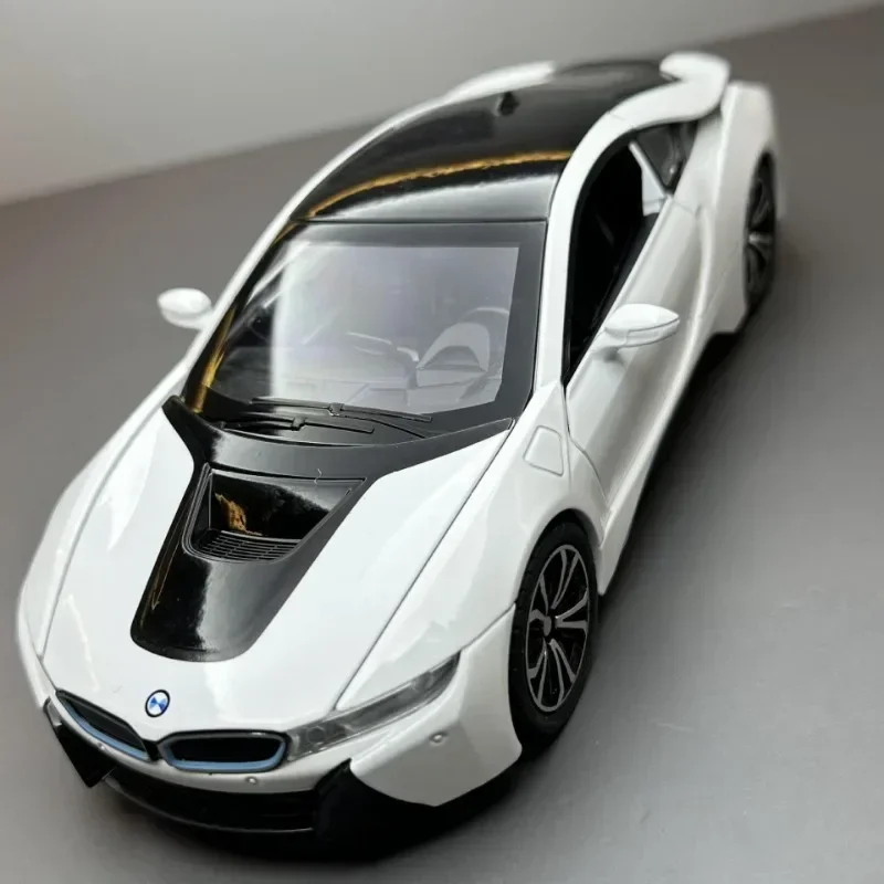 BMW-i8子供用スポーツカーモデル,ダイキャスト車両,ミニチュア家の装飾,音と光の集合,1: 22スケール