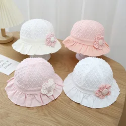 4 Colors Spring New Fashion Girls Lace Hat With Flower Cute Baby Fisherman Hats Toddler Sunshade Headwear Accessories 3-18M