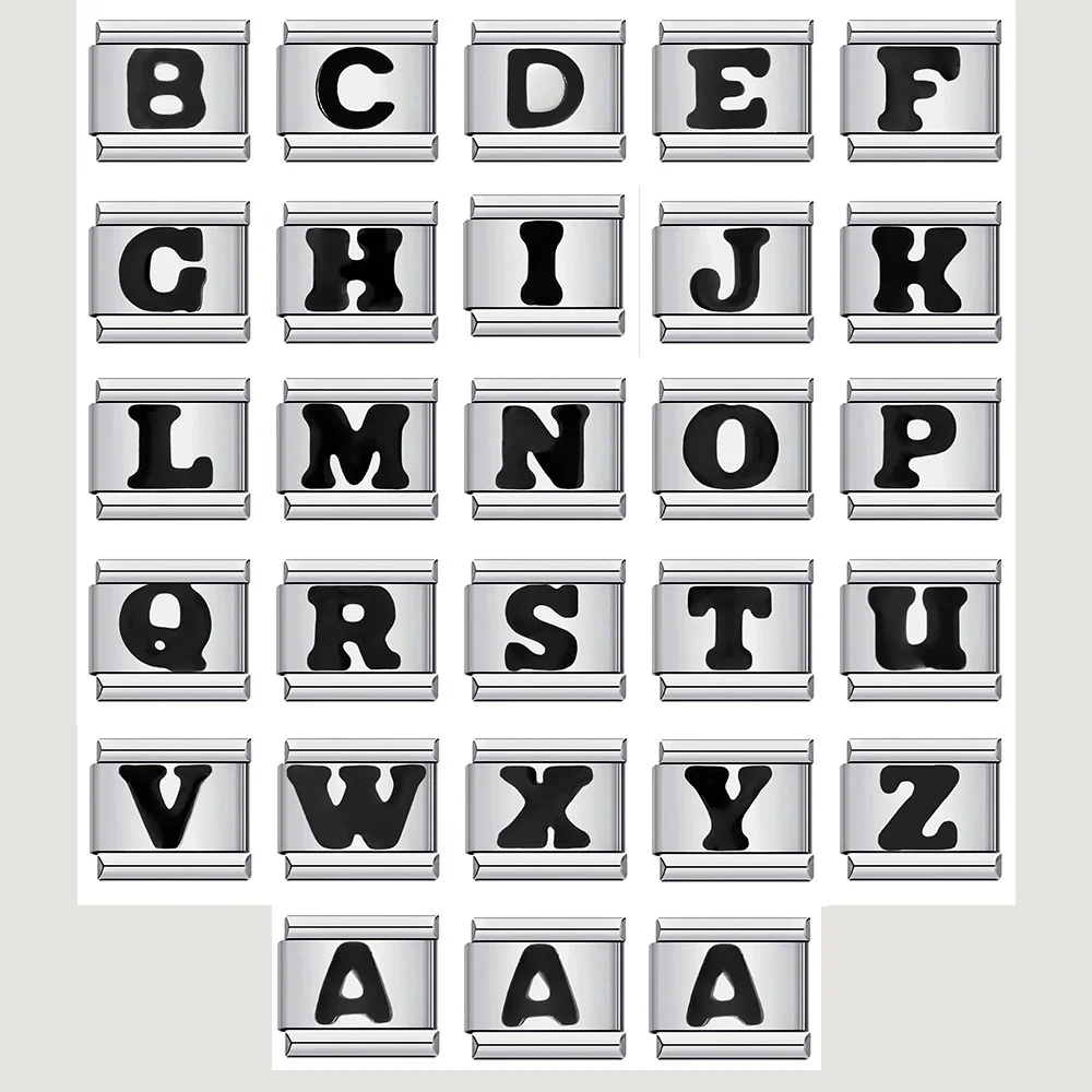 

Fashion Black Color A-Z English Letters Italian Charm Links Fit 9mm Bracelet Stainless Steel Gift DIY Jewelry Making Wholesale