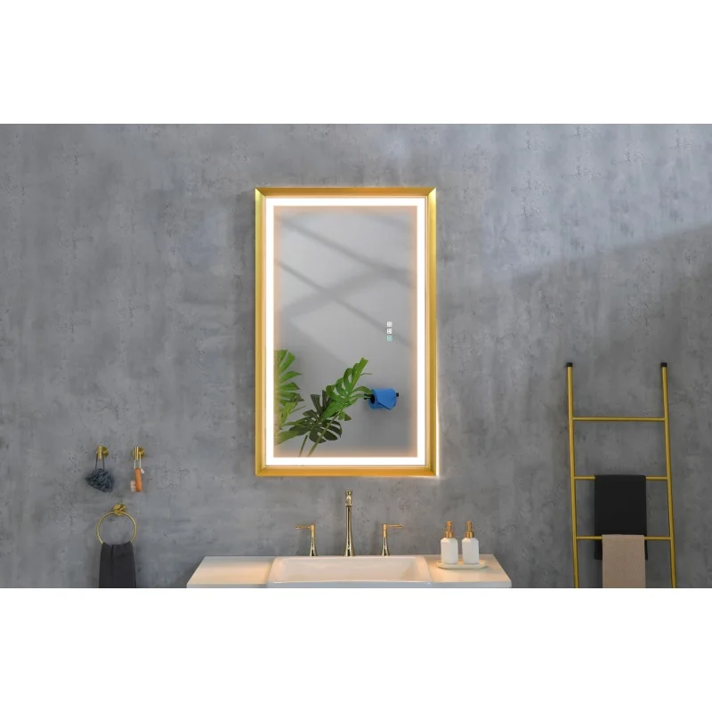 42 pol. L x24 pol. H Espelho LED com moldura retangular de grandes dimensões, antiembaçante, regulável, montagem na parede, espelho de vaidade do banheiro