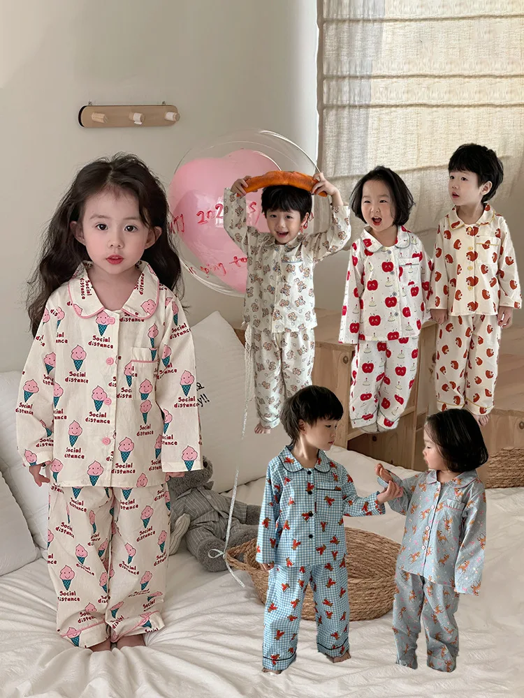 Kids Pajamas Set Spring Autumn Long Sleeve Children's All-match Homewear Korean Style Boys Girls Casual Sleeping Suits