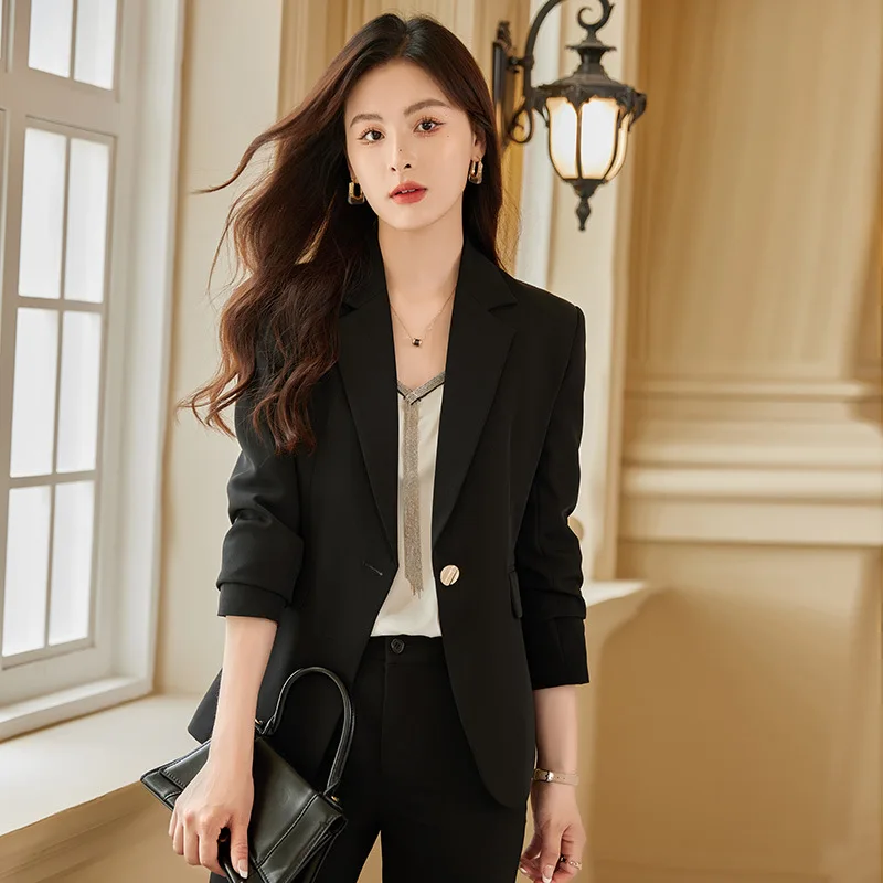 2023 Yellow Suit Jacket for Women Spring and Autumn Slim Fit Slimming Temperament Goddess Style Formal Wear Business Wear Suit