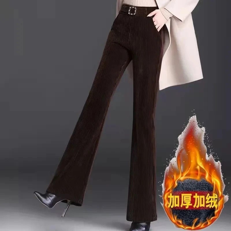 

Women's Add Velvet Thickening Pants 2024 New Spring Autumn Winter Middle Aged Female Flare Casual Trousers Femme S-4XL Pants