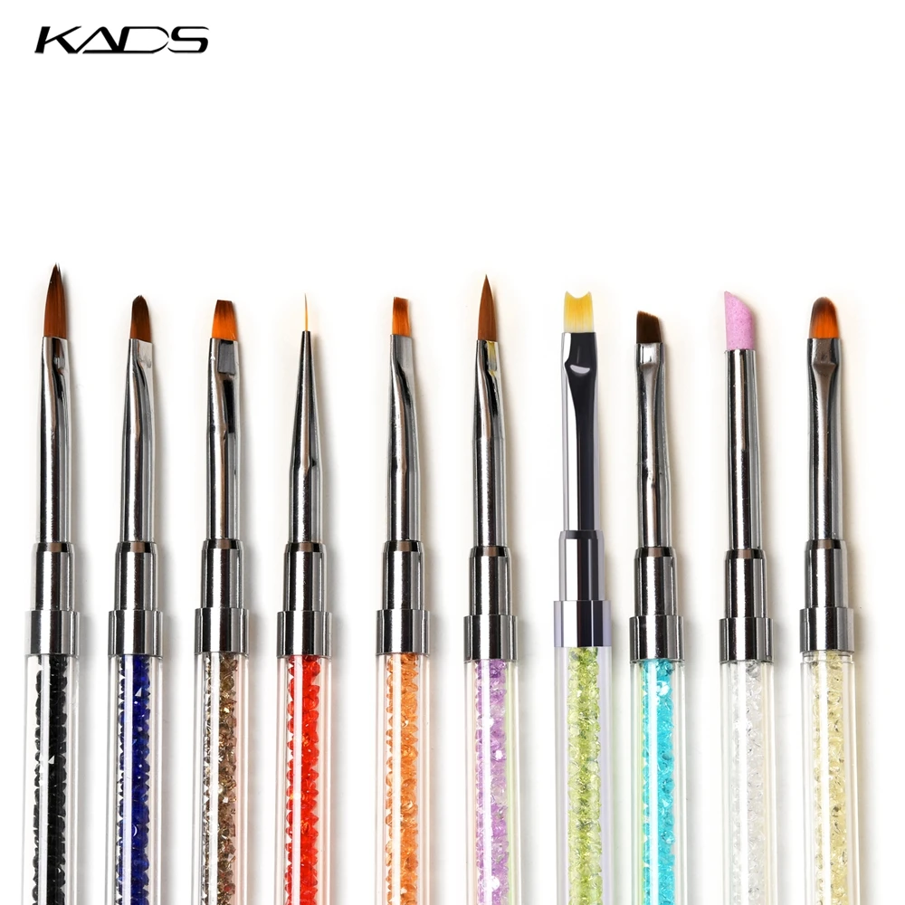 Nail Art Brush Pen with Rhinestone Diamond Metal Handle Acrylic Carving Powder Gel Liquid Liner Cap Included for Salon Use