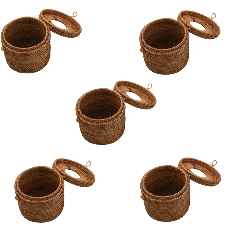 ABGR-5X صندوق مناديل الروطان المستديرة حامل لفائف الكرمة غطاء ورق التواليت موزع للحمام والمنزل والفندق والمكتب