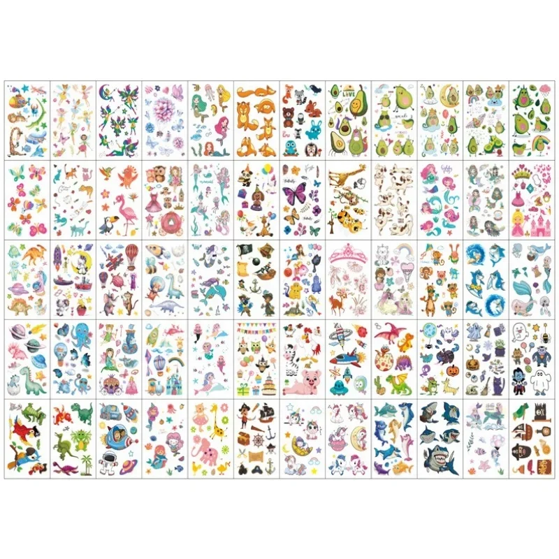 60Sheets Cute Small Temporary Tattoos for Kids Girls Boys Tiny Animals Mermaid Unicorn Cartoon Fake Tattoo Sticker Face Hands