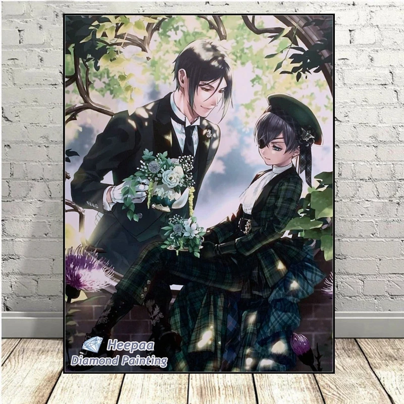 Black Butler 5D DIY Diamond Painting Sebastian Japanese Anime Figure Mosaic Embroidery Rhinestone Hobbies Gift Decor Bedroom