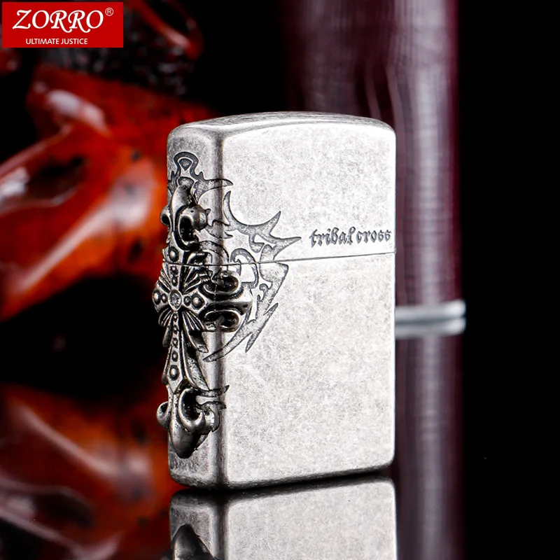 

ZORRO Pure Copper Lighter, Side Cross Engraved Design, Windproof Refillable Lighter Wholesale