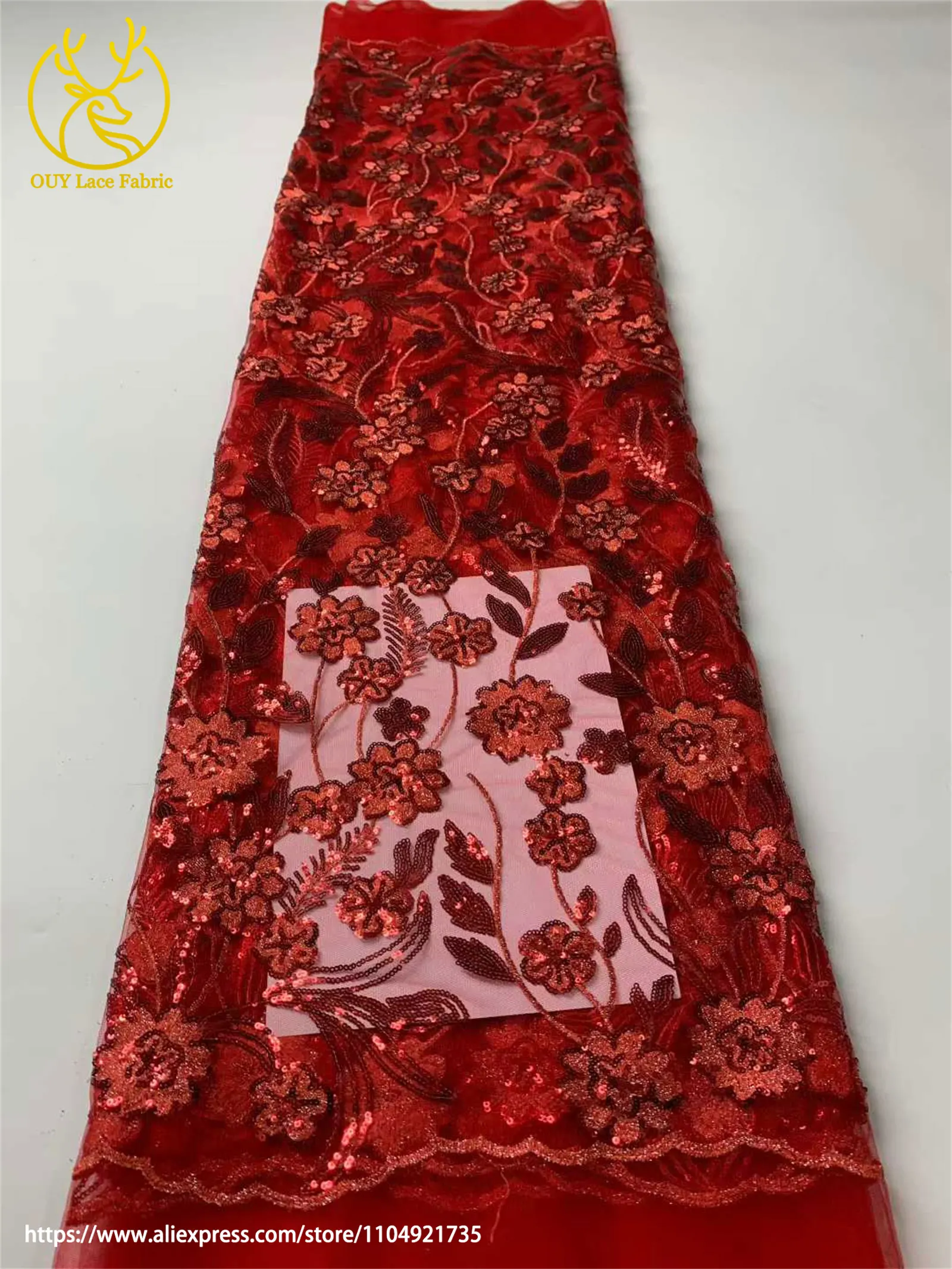 Afrikanische Pailletten Stickerei Spitze Stoff Hohe Qualität Französisch Nigerian Pailletten Tüll Spitze Stoff Damen Kleid Hochzeit Kleid Nähen – Detail 14